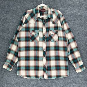 Vintage Wrangler Western Shirt Mens XLT Tall Man Pearl Snap XL Green Plaid Multi